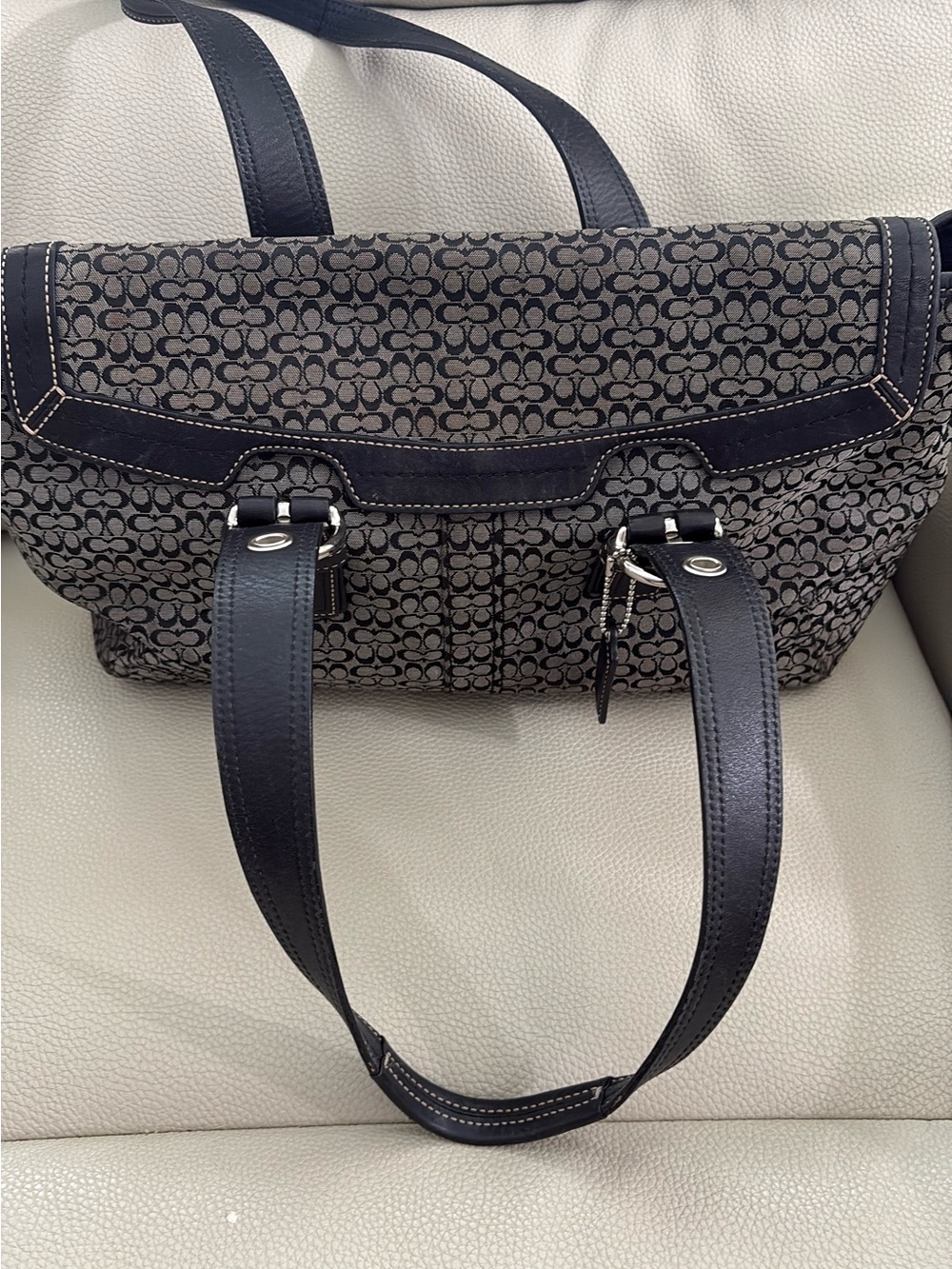 Coach Monogram Canvas Shoulder Bag in Black and Gray
